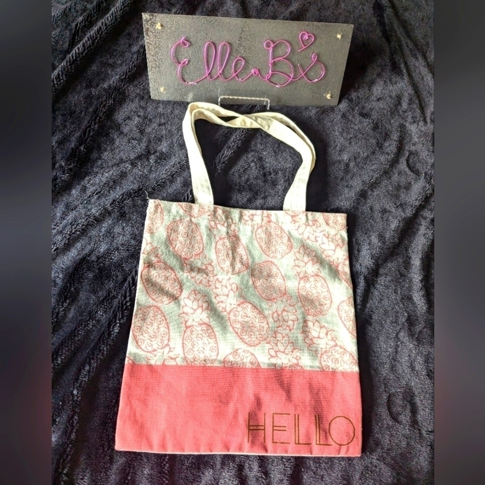 EUC Cream/ Coral Pineapple HELLO Canvas Bag